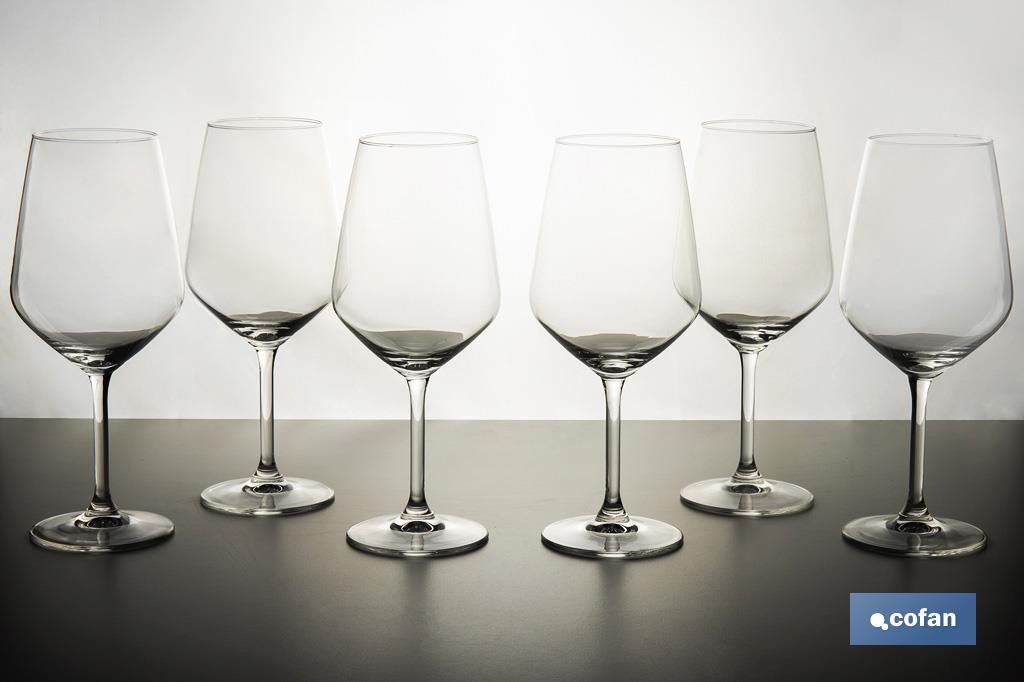 Pack of 6 wine glasses with 53cl capacity | Long and thin stem with a wide base - Cofan