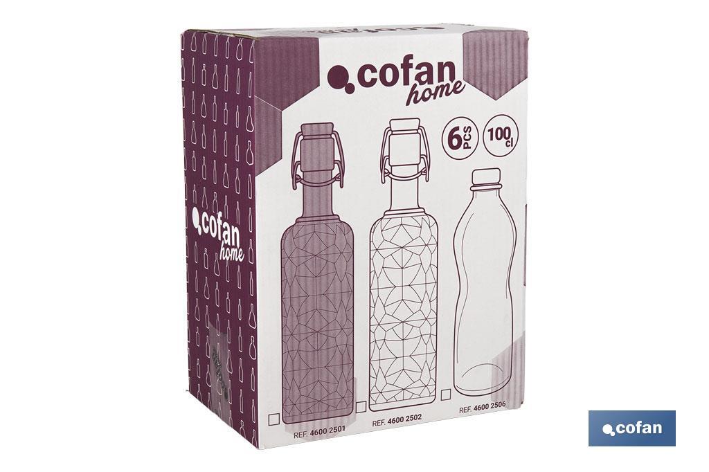 Botella de vidrio italiano con cierre de estribo | Capacidad: 1 litro - Cofan