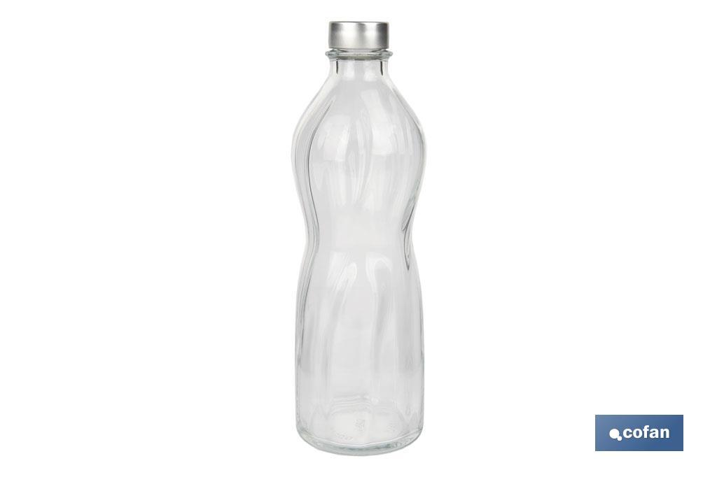 Botella de vidrio transparente con tapón de acero inoxidable | Capacidad: 1 litro - Cofan