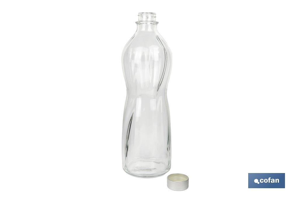 Botella de vidrio transparente con tapón de acero inoxidable | Capacidad: 1 litro - Cofan