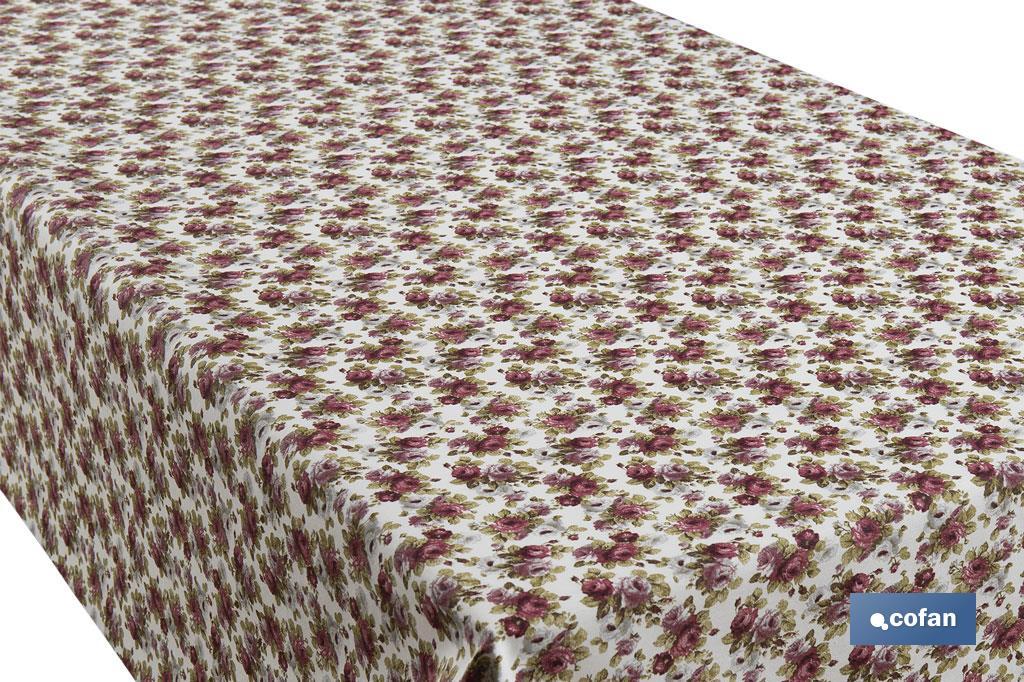 Rollo de mantel antimanchas | Estampado de rosas | Materiales: algodón y poliéster | Fácil de limpiar | Medidas: 1,40 x 25 m - Cofan