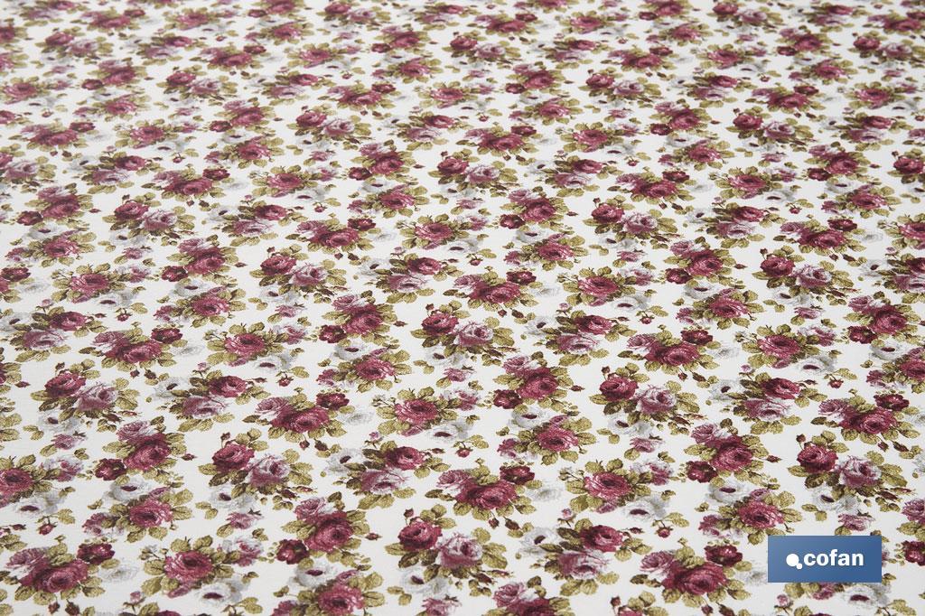 Rollo de mantel antimanchas | Estampado de rosas | Materiales: algodón y poliéster | Fácil de limpiar | Medidas: 1,40 x 25 m - Cofan