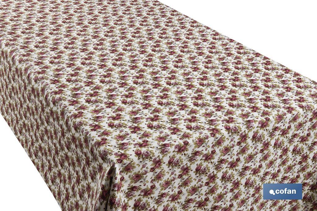 Rollo de mantel antimanchas | Estampado de rosas | Materiales: algodón y poliéster | Fácil de limpiar | Medidas: 1,40 x 25 m - Cofan