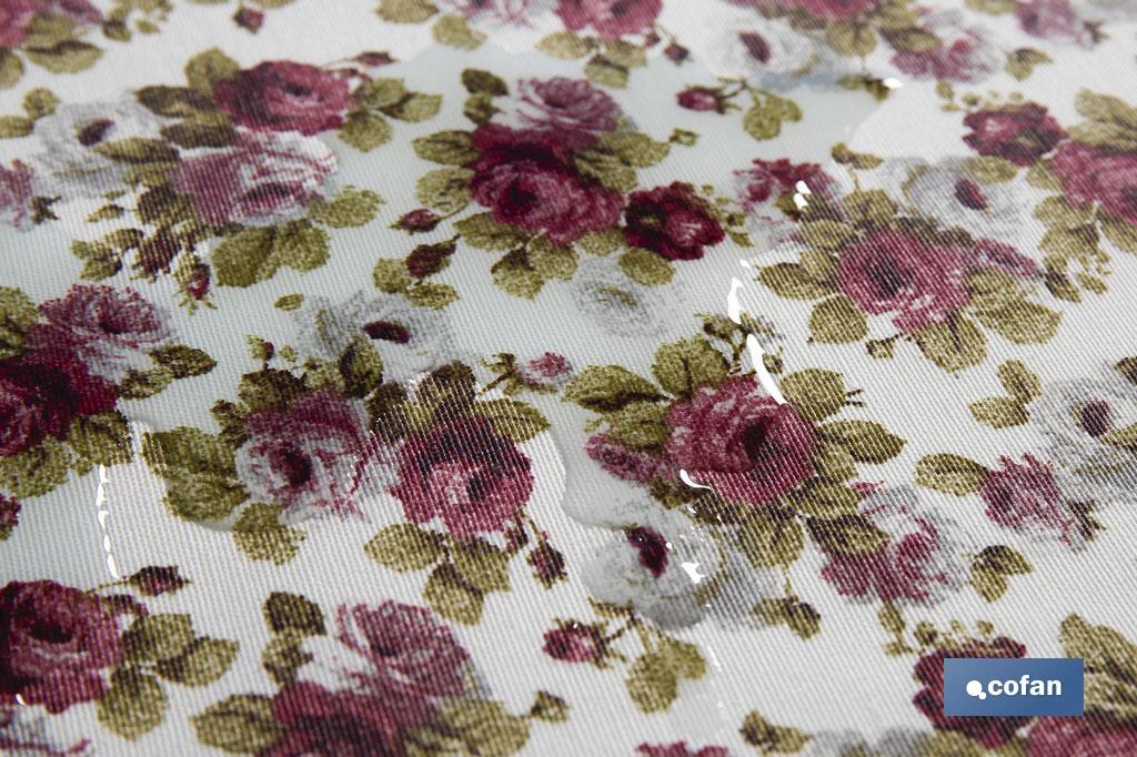 Rollo de mantel antimanchas | Estampado de rosas | Materiales: algodón y poliéster | Fácil de limpiar | Medidas: 1,40 x 25 m - Cofan