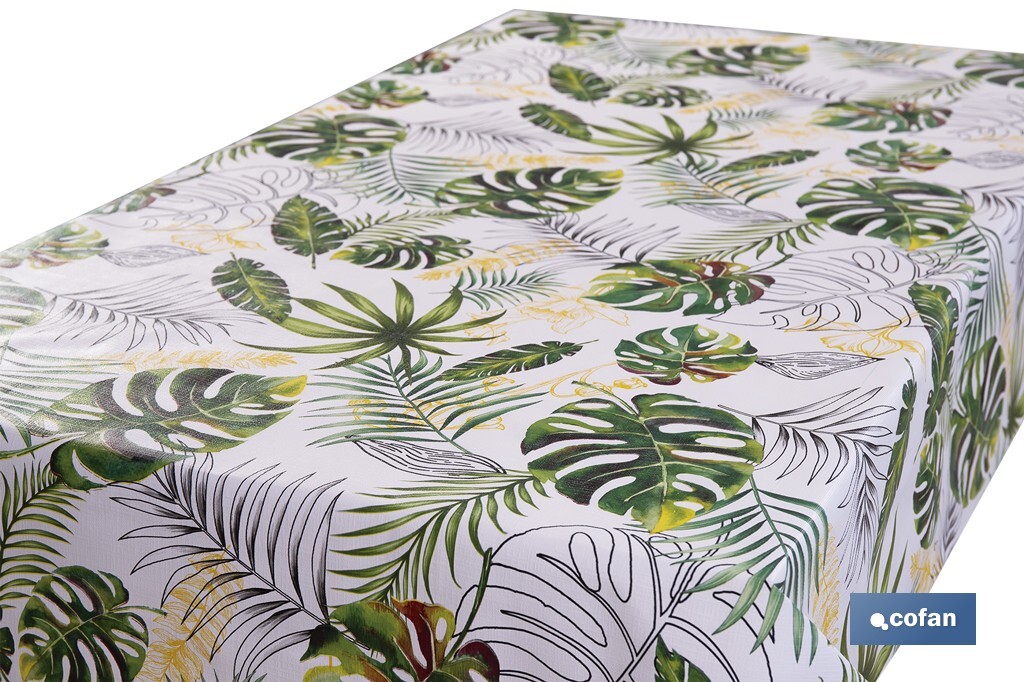Rollo de hule con estampado de hojas amazónicas | Impermeable | Protección y estilo para la mesa - Cofan