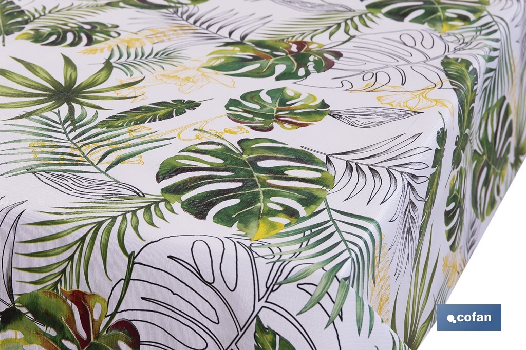 Rollo de hule con estampado de hojas amazónicas | Impermeable | Protección y estilo para la mesa - Cofan