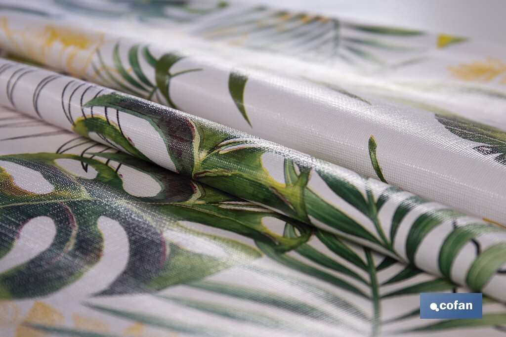 Rollo de hule con estampado de hojas amazónicas | Impermeable | Protección y estilo para la mesa - Cofan