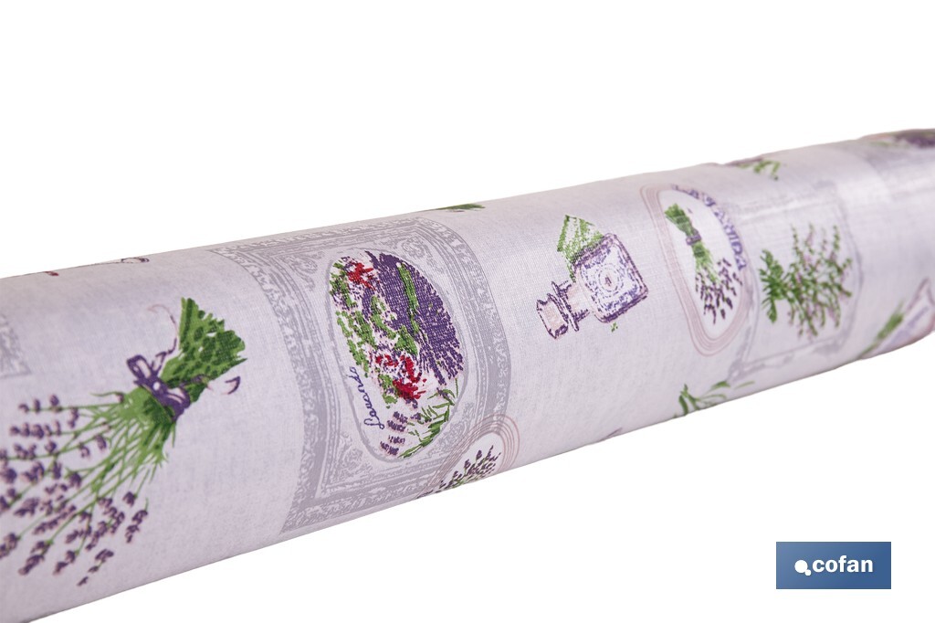 Rollo de hule con estampado de lavanda | Impermeable | Protección y estilo para la mesa - Cofan