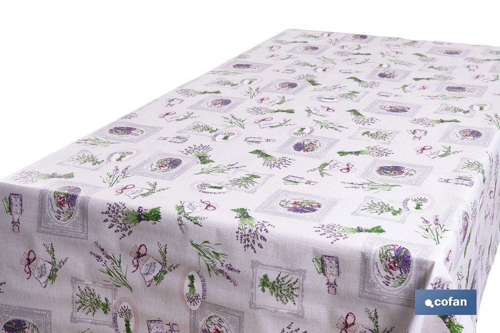 Rollo de hule con estampado de lavanda | Impermeable | Protección y estilo para la mesa - Cofan