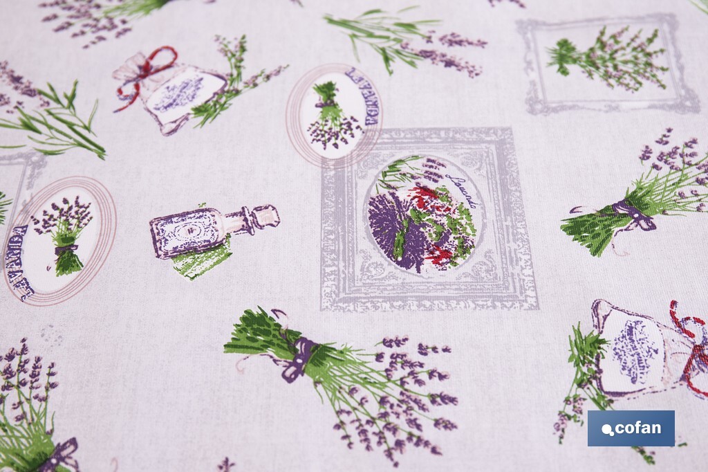 Rollo de hule con estampado de lavanda | Impermeable | Protección y estilo para la mesa - Cofan