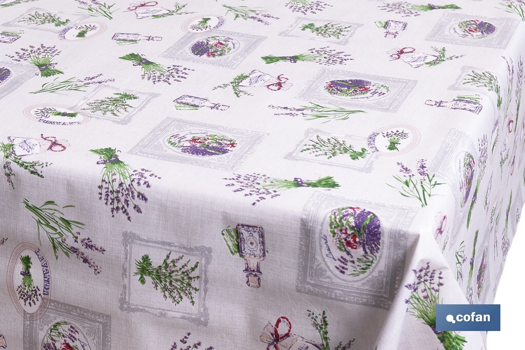 Rollo de hule con estampado de lavanda | Impermeable | Protección y estilo para la mesa - Cofan