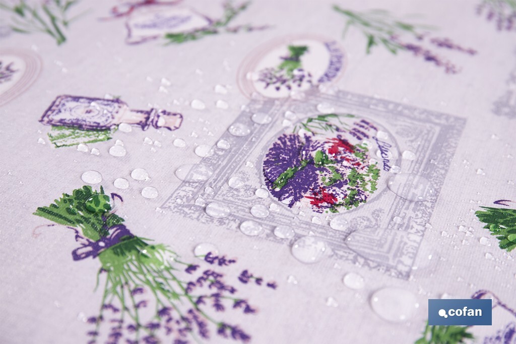 Rollo de hule con estampado de lavanda | Impermeable | Protección y estilo para la mesa - Cofan