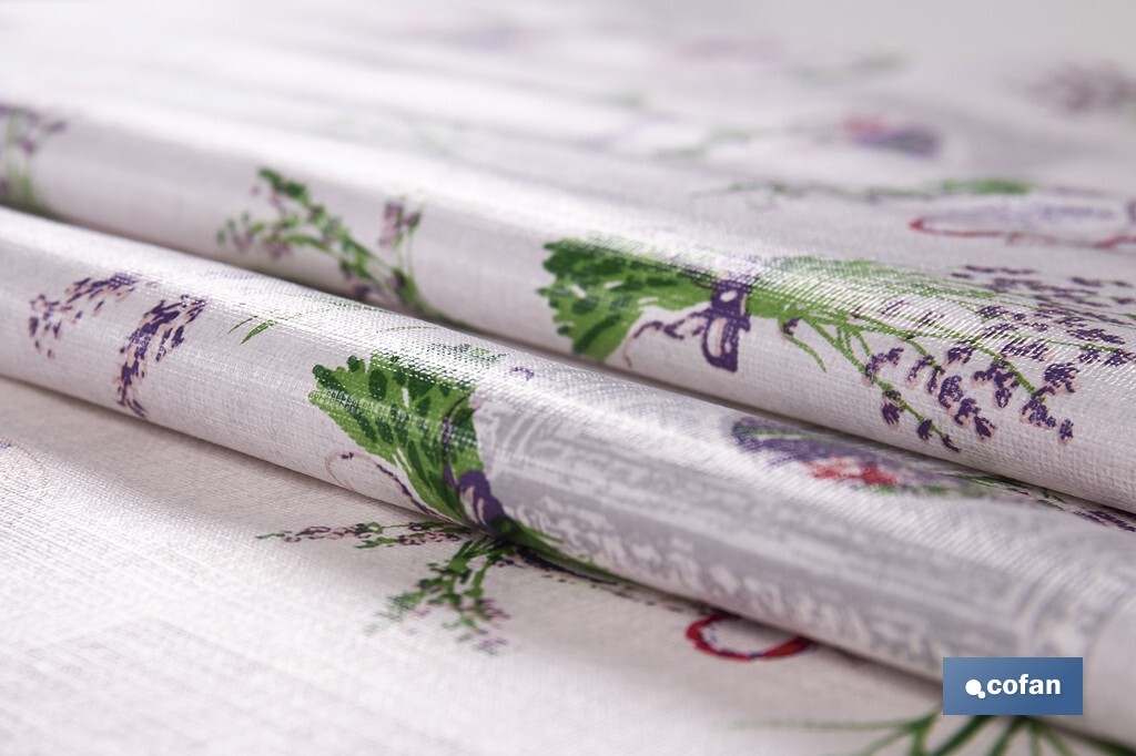 Rollo de hule con estampado de lavanda | Impermeable | Protección y estilo para la mesa - Cofan