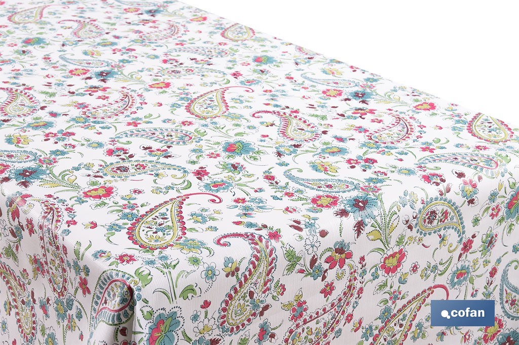 Rollo de hule estampado jardín floral | Materiales: PVC y tela no tejida de polipropileno | Fácil limpieza | Medidas 1,40 x 25 m - Cofan