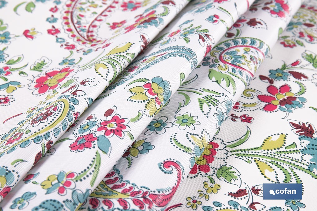 Rollo de hule estampado jardín floral | Materiales: PVC y tela no tejida de polipropileno | Fácil limpieza | Medidas 1,40 x 25 m - Cofan