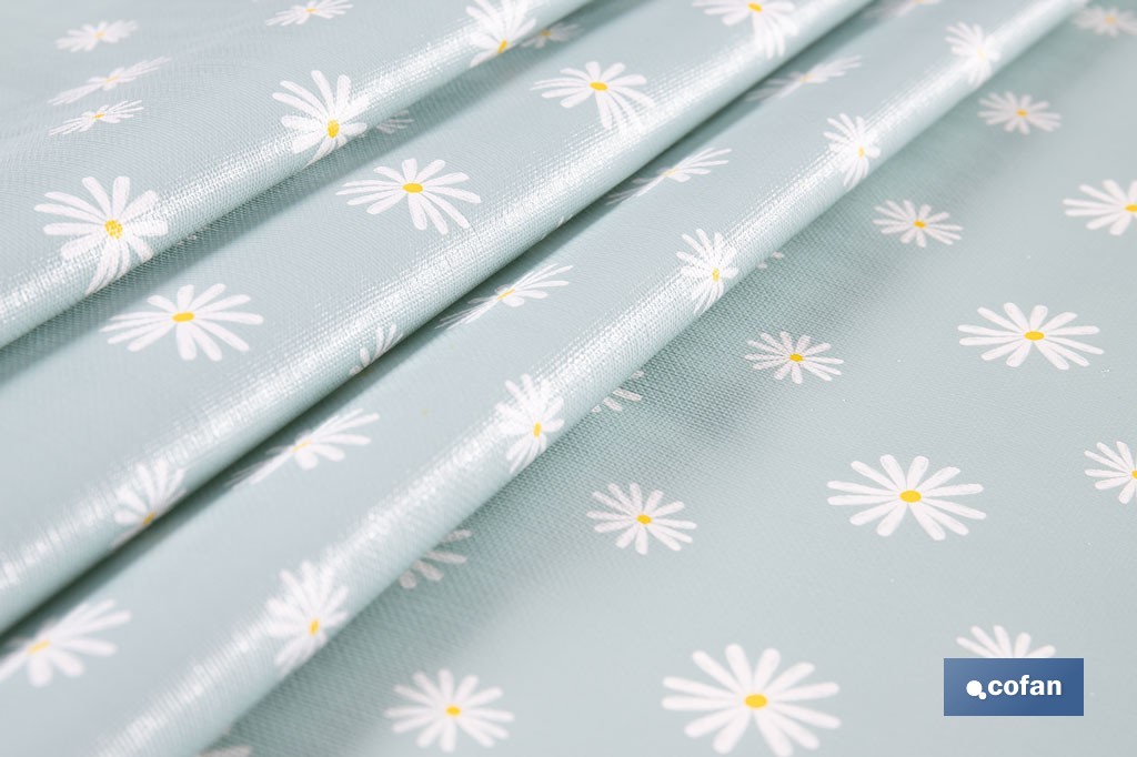 Rollo de hule estampado margarita jade | Materiales: PVC y tela no tejida de polipropileno | Fácil limpieza | Medidas 1,40 x 25 m - Cofan