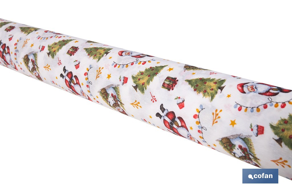 Rollo de mantel resinado antimanchas con Árboles de Navidad y regalos | Materiales: 75 % algodón y 25 % poliéster | Diseño navideño, fácil de limpiar - Cofan