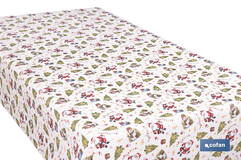 Rollo de mantel resinado antimanchas con Árboles de Navidad y regalos | Materiales: 75 % algodón y 25 % poliéster | Diseño navideño, fácil de limpiar - Cofan