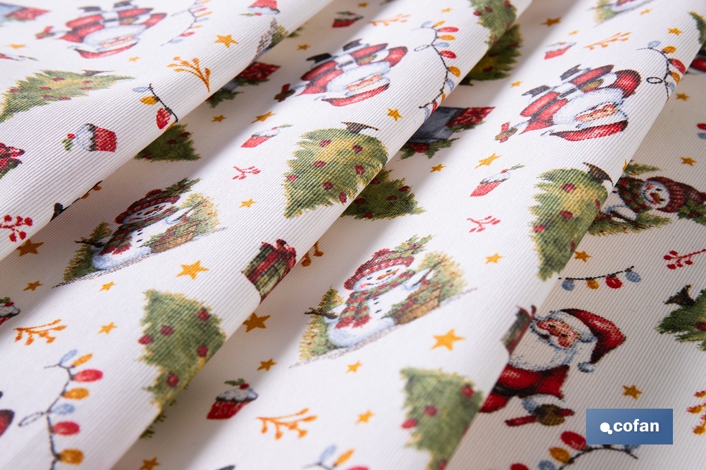 Rollo de mantel resinado antimanchas con Árboles de Navidad y regalos | Materiales: 75 % algodón y 25 % poliéster | Diseño navideño, fácil de limpiar - Cofan