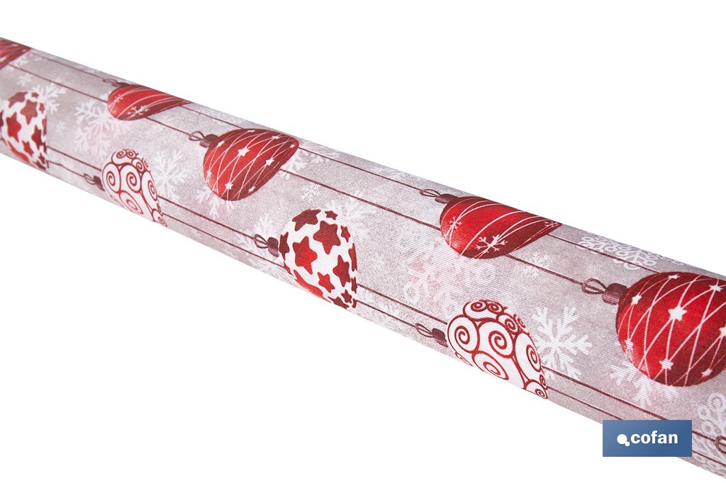 Rollo de mantel resinado antimanchas con bolas de Navidad | Materiales: 75 % algodón y 25 % poliéster | Diseño navideño, fácil de limpiar - Cofan