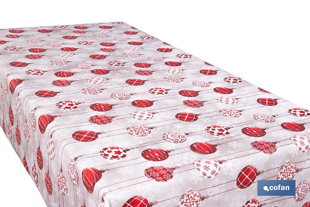Rollo de mantel resinado antimanchas con bolas de Navidad | Materiales: 75 % algodón y 25 % poliéster | Diseño navideño, fácil de limpiar - Cofan