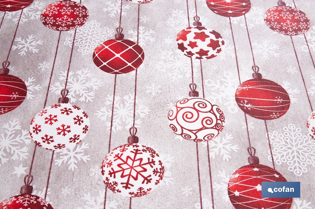 Rollo de mantel resinado antimanchas con bolas de Navidad | Materiales: 75 % algodón y 25 % poliéster | Diseño navideño, fácil de limpiar - Cofan