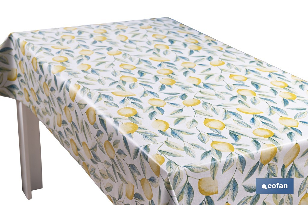 Rollo de hule estampado limones | Materiales: polipropileno y PVC | Gran resistencia a líquidos y manchas | Fácil limpieza | Medidas 1,40 x 20 m - Cofan