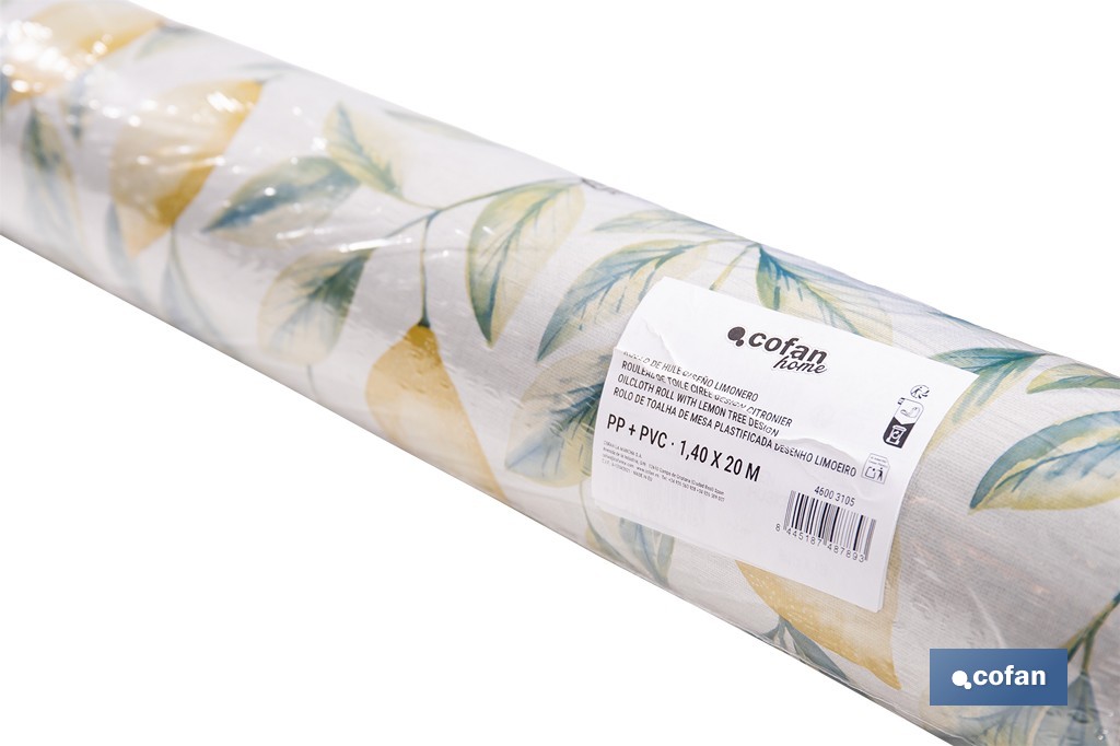 Rollo de hule estampado limones | Materiales: polipropileno y PVC | Gran resistencia a líquidos y manchas | Fácil limpieza | Medidas 1,40 x 20 m - Cofan