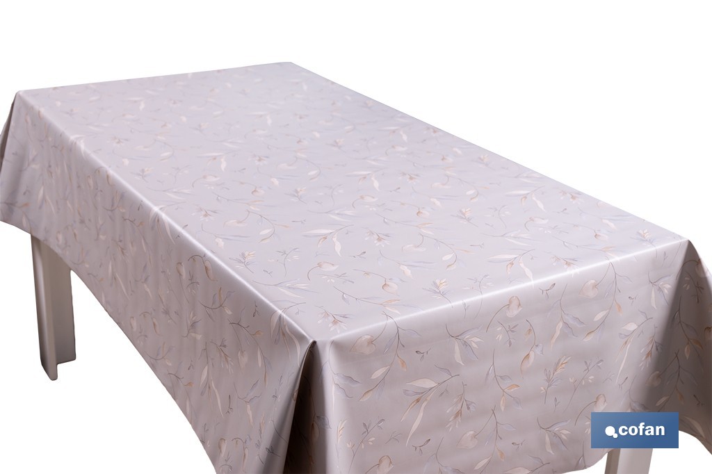 Rollo de hule estampado botánico con ramas doradas | Materiales: polipropileno y PVC | Gran resistencia a líquidos y manchas | Fácil limpieza | Medidas 1,40 x 20 m - Cofan