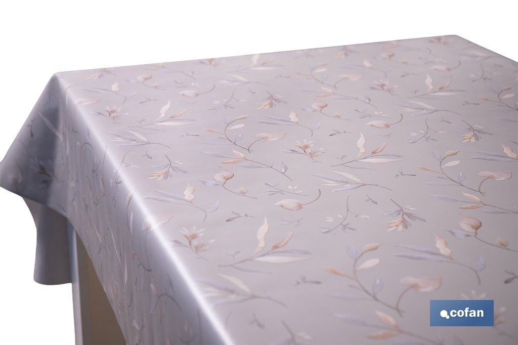 Rollo de hule estampado botánico con ramas doradas | Materiales: polipropileno y PVC | Gran resistencia a líquidos y manchas | Fácil limpieza | Medidas 1,40 x 20 m - Cofan