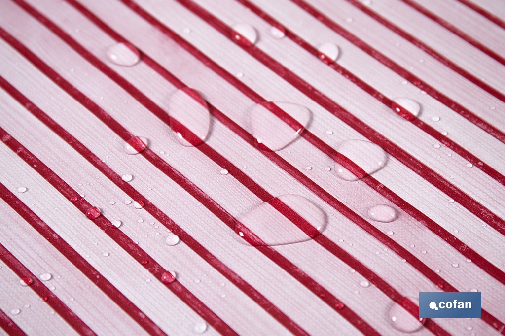 Rollo de hule estampado provenzal rojo | Materiales: polipropileno y PVC | Gran resistencia a líquidos y manchas | Fácil limpieza | Medidas 1,40 x 20 m - Cofan