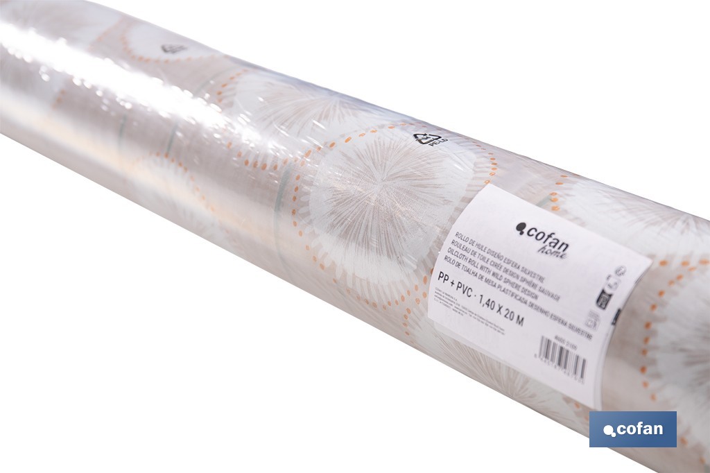 Rollo de hule estampado esfera silvestre | Materiales: polipropileno y PVC | Gran resistencia a líquidos y manchas | Fácil limpieza | Medidas 1,40 x 20 m - Cofan