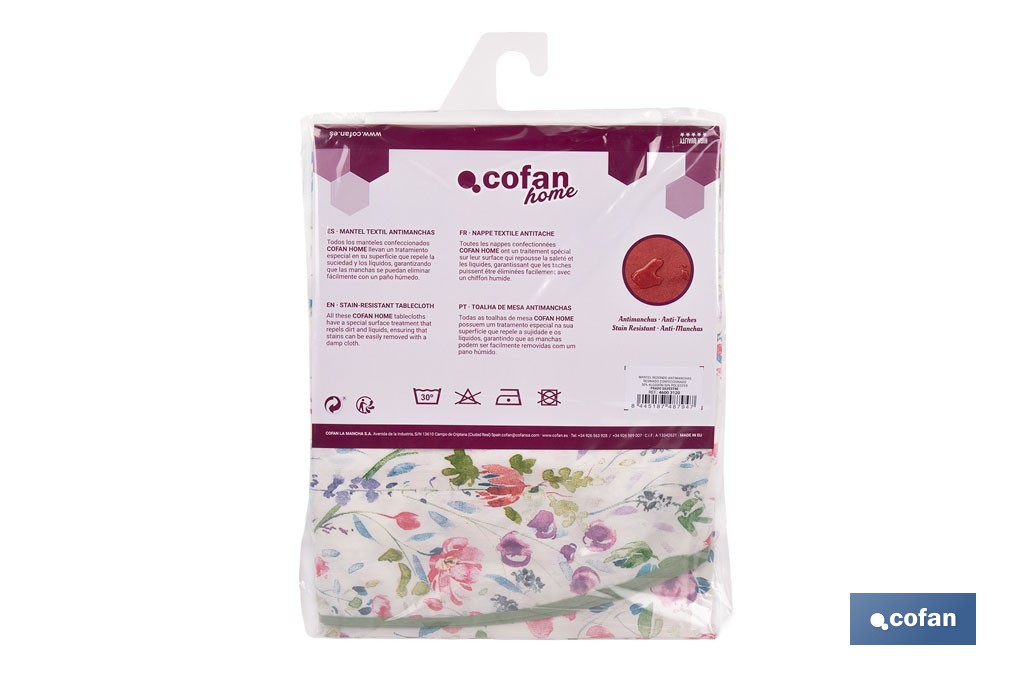 Mantel antimanchas resinado diseño prado silvestre | Materiales: 50 % algodón y 50 % poliéster | Fácil de limpiar | Mantel redondo de 1,40 m - Cofan