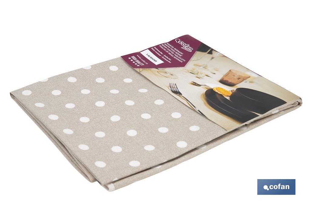 Mantel antimanchas resinado diseño topos lino | Materiales: 50 % algodón y 50 % poliéster | Fácil de limpiar | Mantel redondo de 1,40 m - Cofan