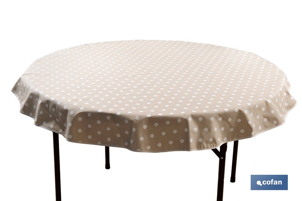 Mantel antimanchas resinado diseño topos lino | Materiales: 50 % algodón y 50 % poliéster | Fácil de limpiar | Mantel redondo de 1,40 m - Cofan