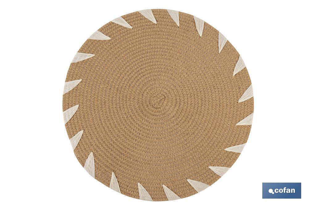 Bajoplatos redondos con detalles decorativos | Packs de 6 salvamanteles individuales | Diámetro: 38 cm | Color: beige y blanco - Cofan