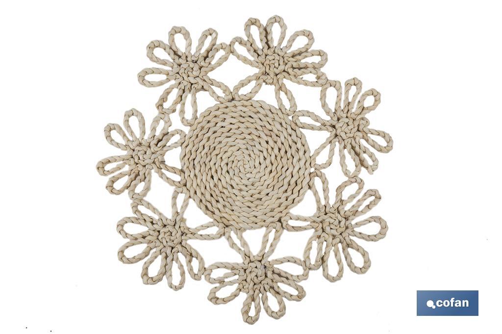 Bajoplatos con borde floral | Packs de 6 unidades de salvamanteles individuales | Material: fibra natural | Diámetro: 35 cm | Decoración única y protección para la mesa - Cofan