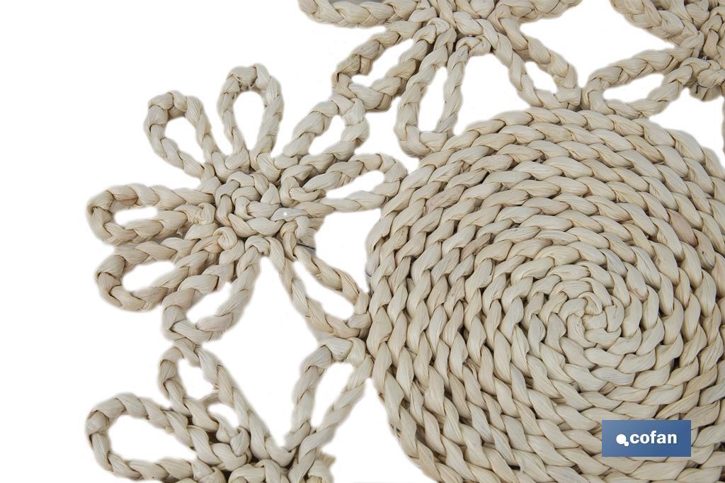 Bajoplatos con borde floral | Packs de 6 unidades de salvamanteles individuales | Material: fibra natural | Diámetro: 35 cm | Decoración única y protección para la mesa - Cofan