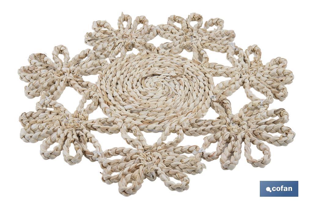 Bajoplatos con borde floral | Packs de 6 unidades de salvamanteles individuales | Material: fibra natural | Diámetro: 35 cm | Decoración única y protección para la mesa - Cofan