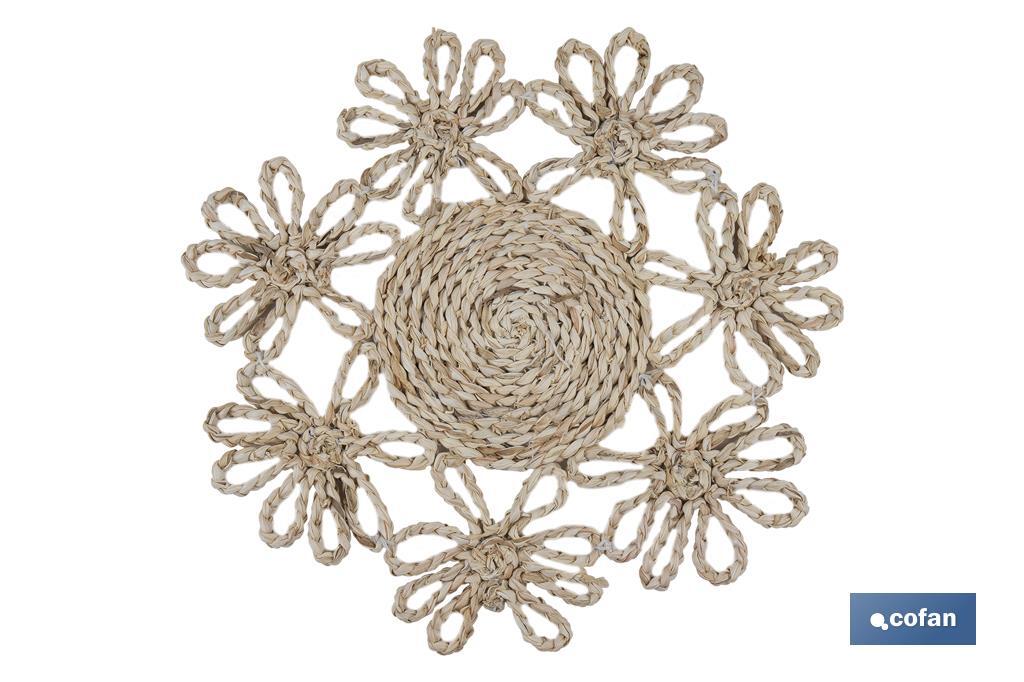 Bajoplatos con borde floral | Packs de 6 unidades de salvamanteles individuales | Material: fibra natural | Diámetro: 35 cm | Decoración única y protección para la mesa - Cofan