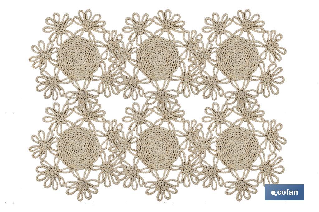 Bajoplatos con borde floral | Packs de 6 unidades de salvamanteles individuales | Material: fibra natural | Diámetro: 35 cm | Decoración única y protección para la mesa - Cofan