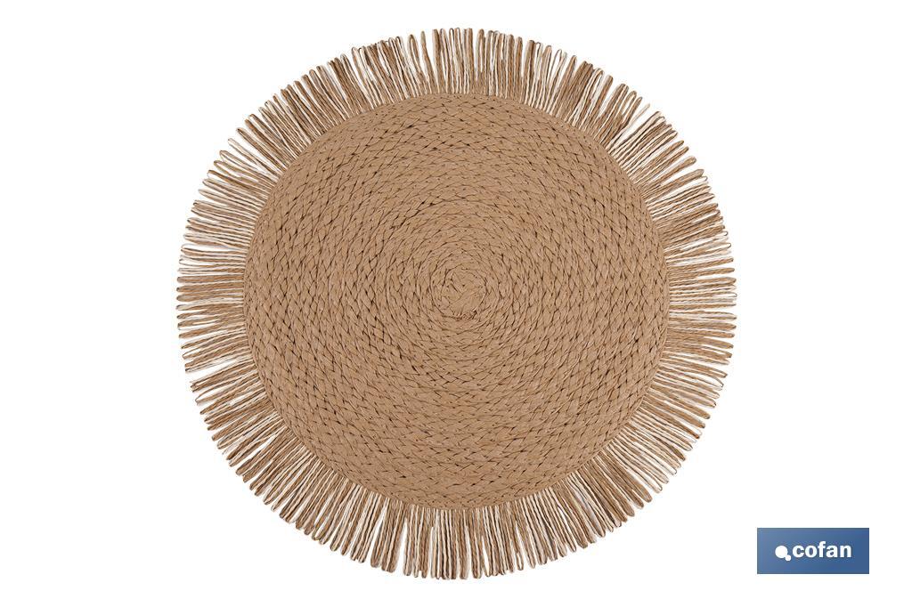 Bajoplatos redondos con flecos decorativos | Disponibles en diferentes colores | Packs de 6 salvamanteles individuales | Diámetro: 38 cm - Cofan