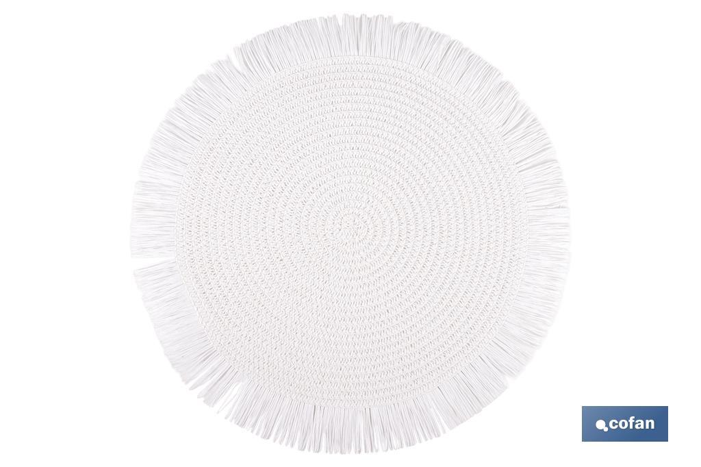 Bajoplatos redondos con flecos decorativos | Disponibles en diferentes colores | Packs de 6 salvamanteles individuales | Diámetro: 38 cm - Cofan