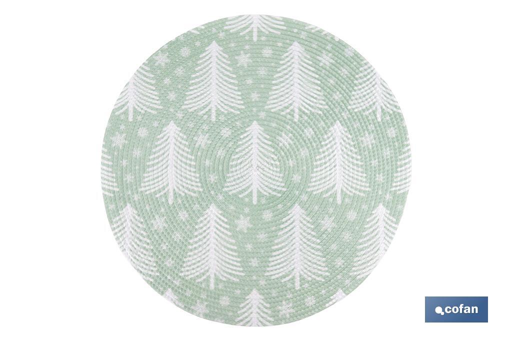 Bajoplatos redondos de Navidad | Diseño con árboles de Navidad | Packs de 6 salvamanteles individuales | Diámetro: 38 cm | Color: verde y blanco - Cofan