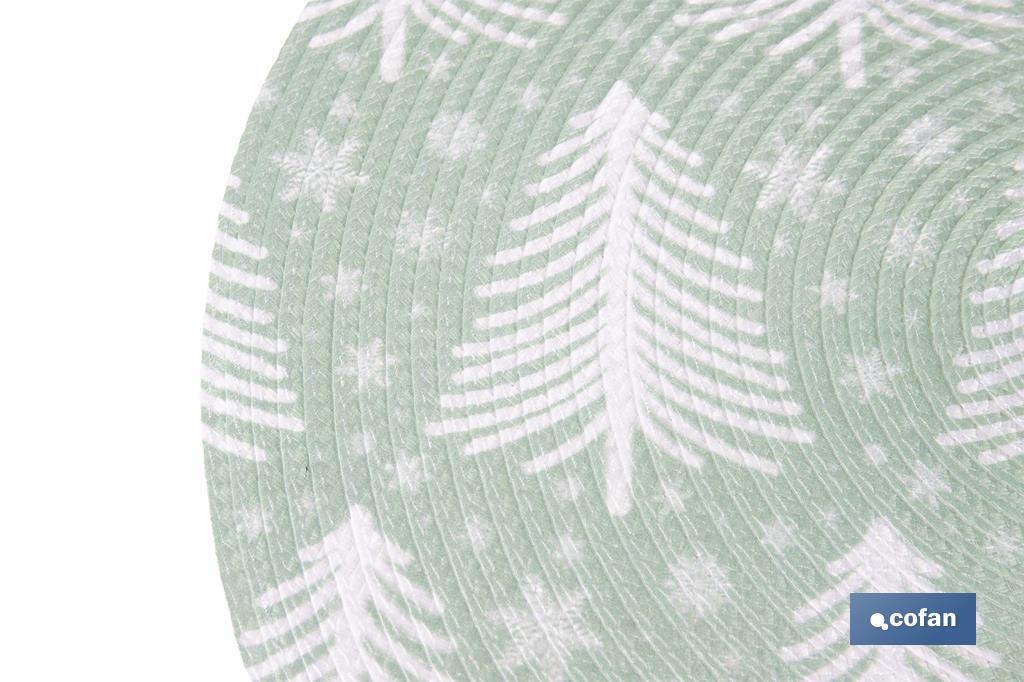 Bajoplatos redondos de Navidad | Diseño con árboles de Navidad | Packs de 6 salvamanteles individuales | Diámetro: 38 cm | Color: verde y blanco - Cofan