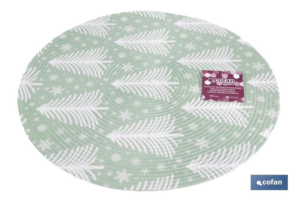 Bajoplatos redondos de Navidad | Diseño con árboles de Navidad | Packs de 6 salvamanteles individuales | Diámetro: 38 cm | Color: verde y blanco - Cofan