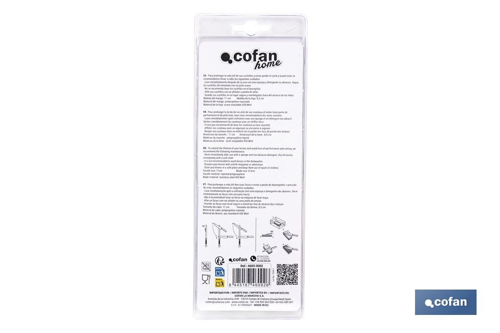 Pack de 3 cuchillos puntilla de acero inoxidable | Mango antideslizante | Apto para lavavajillas - Cofan