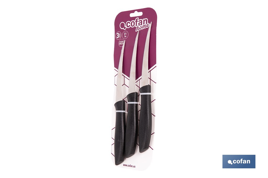 Pack de 3 cuchillos para fruta y verdura con mango ergonómico | Hoja de acero inoxidable | Longitud de la hoja: 10 cm - Cofan