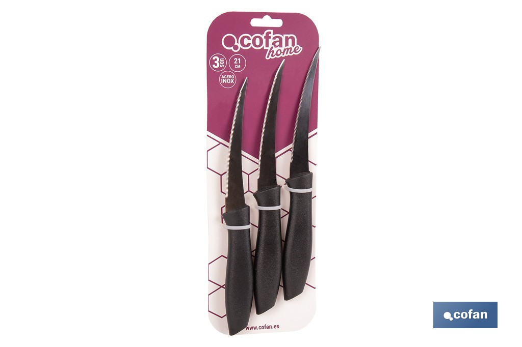 Pack de 3 cuchillos para fruta y verdura con mango ergonómico | Hoja de acero inoxidable | Longitud de la hoja: 10 cm - Cofan