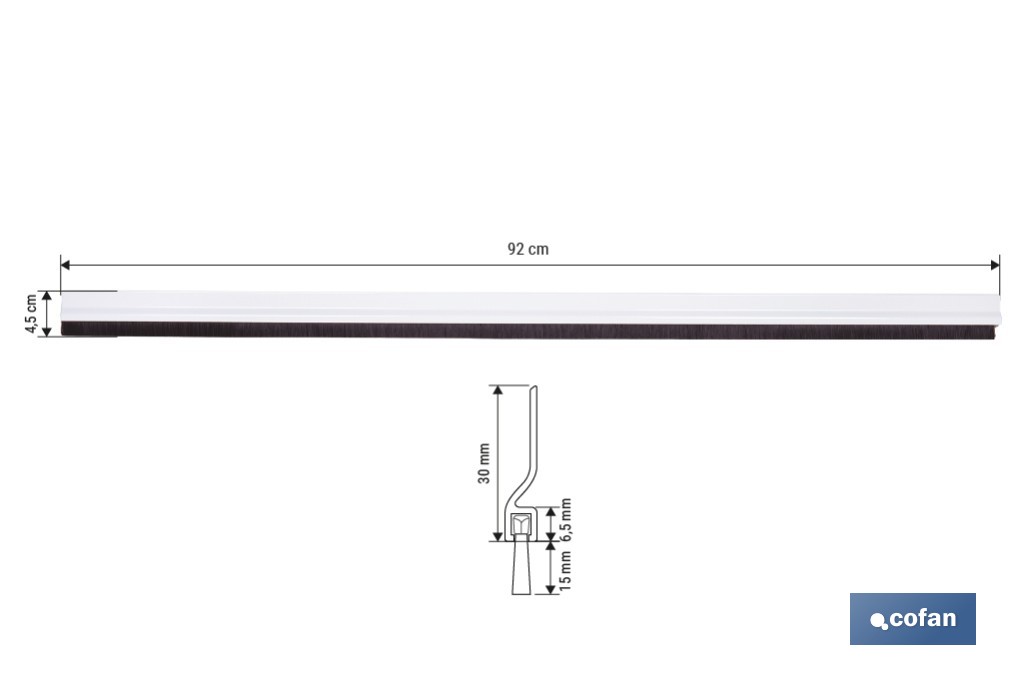 Burlete adhesivo de aluminio con cepillo | Longitud de 92 cm | Disponible en diferentes acabados - Cofan